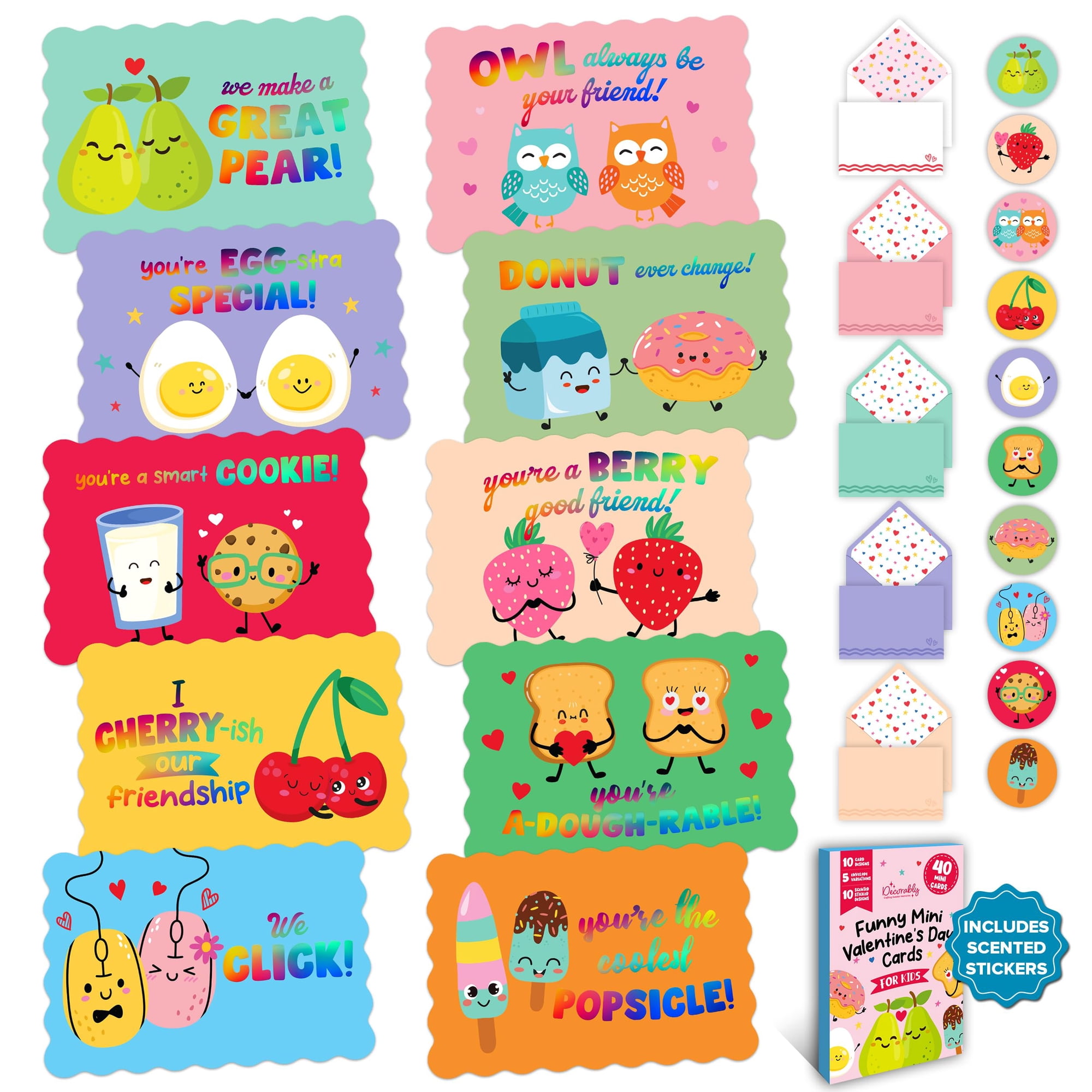 Decorably - Paquete De 40 Tarjetas Holográficas Decorativas Para El Día De San Valentín Para Niños