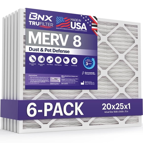 Filtro de aire BNX TruFilter 20x25x1 MERV 8 para aire acondicionado