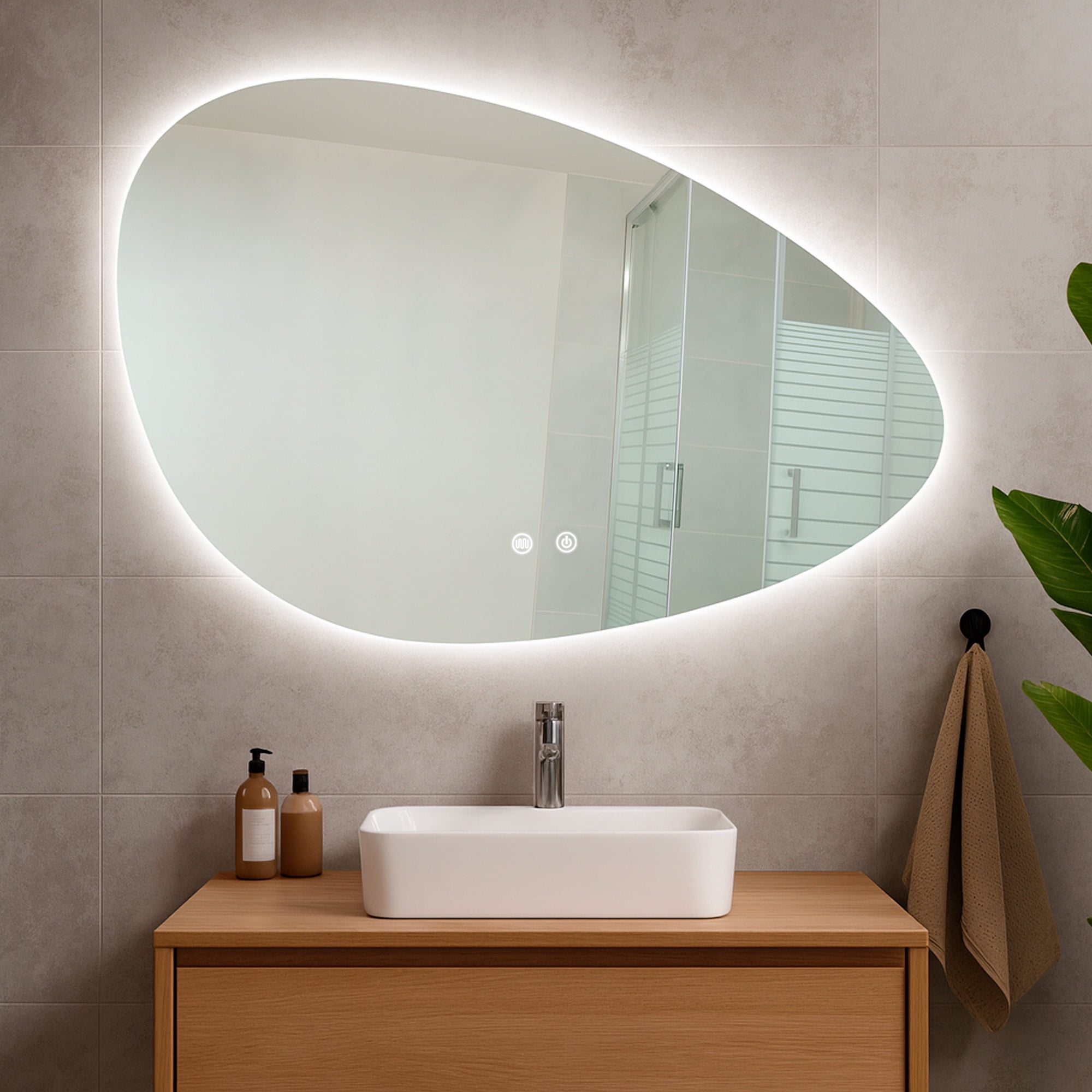 Joytek - Espejo Forma Irregular Touch Con Luz Led 3 Colores 80 X 50 Cm