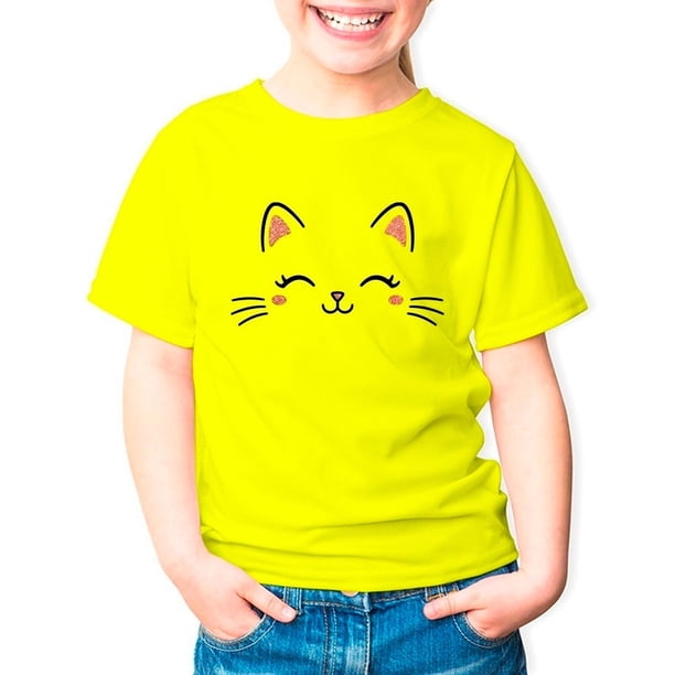 Polera Gatito Lindo Kawai Glitter Cat Niño Niña