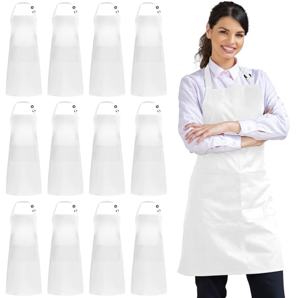 Delantal Syntus pack de 12, poliéster blanco, 2 bolsillos