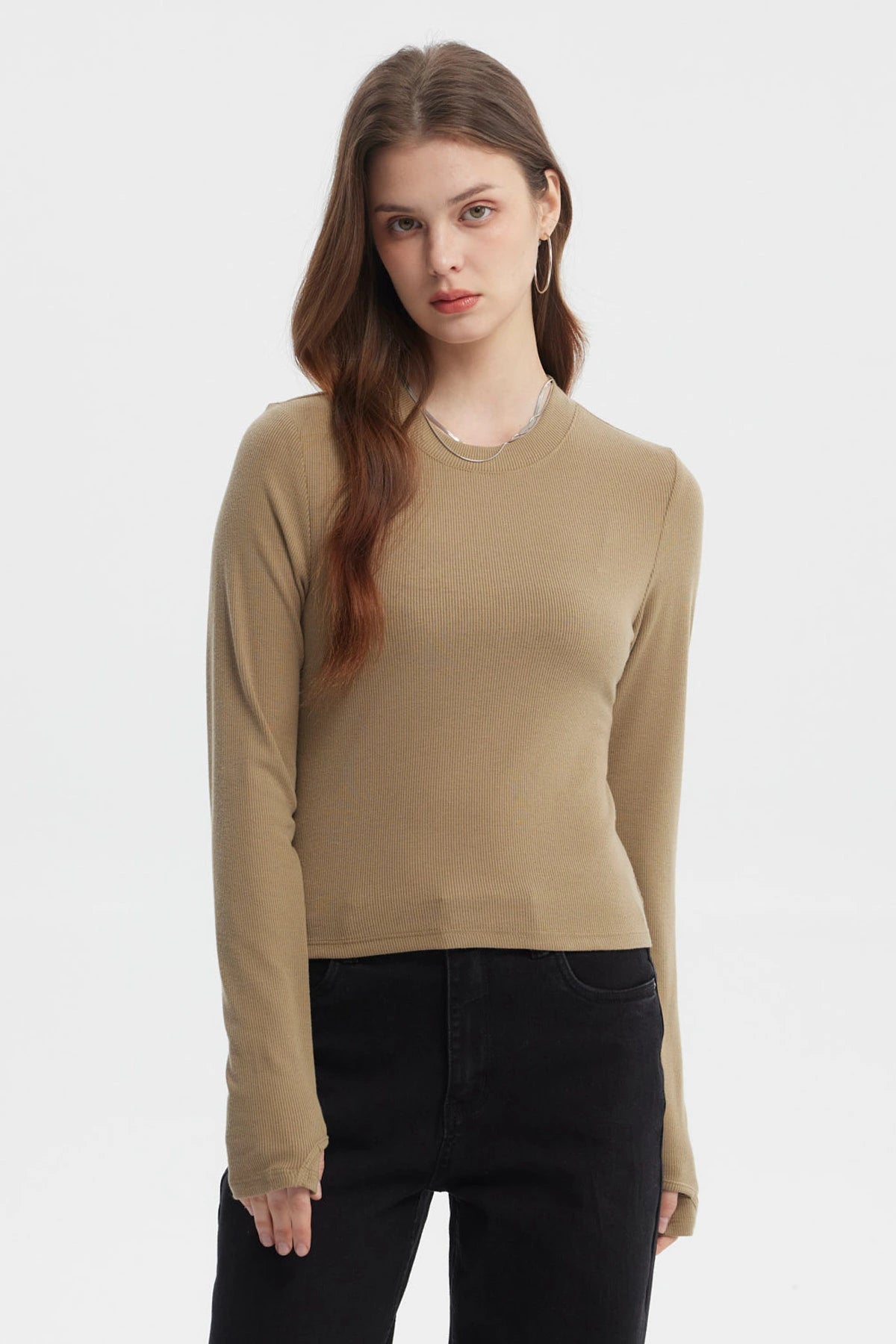 Fashionspark - Polera Mujer Rib Abertura Puño Verde Olivo