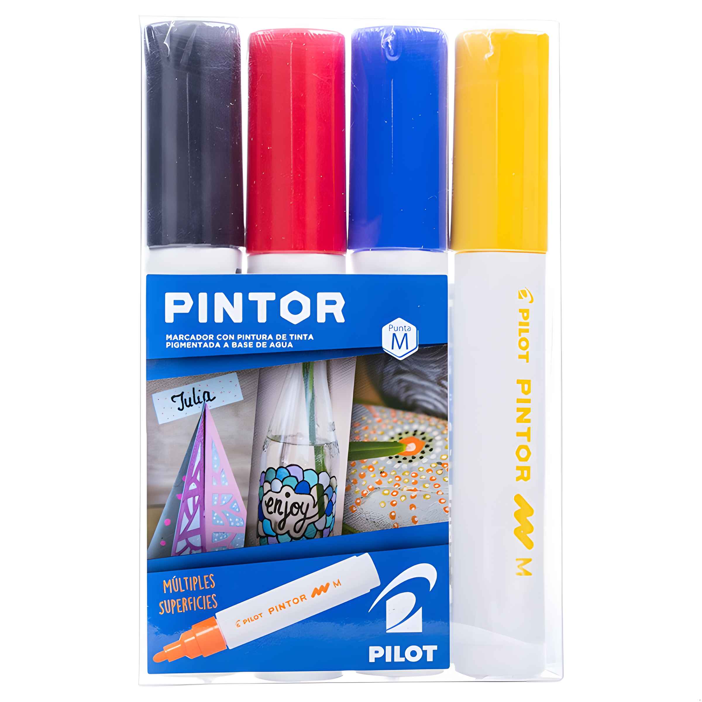 Pilot - Set Marcador Pintor Medio 4Un Negro, Rojo, Azul, Amarillo