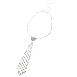 Ioensy - Collar De Diamantes De Imitación Corbata Accesorios De Vestir Cadena Larga Y Estrecha Brillante Con Purpurina