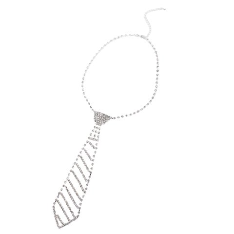 Ioensy - Collar De Diamantes De Imitación Corbata Accesorios De Vestir Cadena Larga Y Estrecha Brillante Con Purpurina