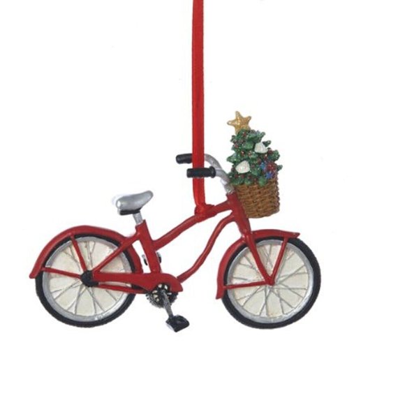Adorno navideño para bicicleta de Kurt Adler, color rojo, con cesta, 10 cm