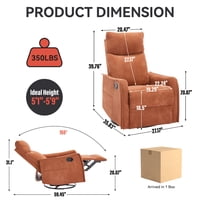 M&Ms - Heat Massage Manual Recliner Chair With Rocker And Swivel In Fabric For Living Room, Orange
