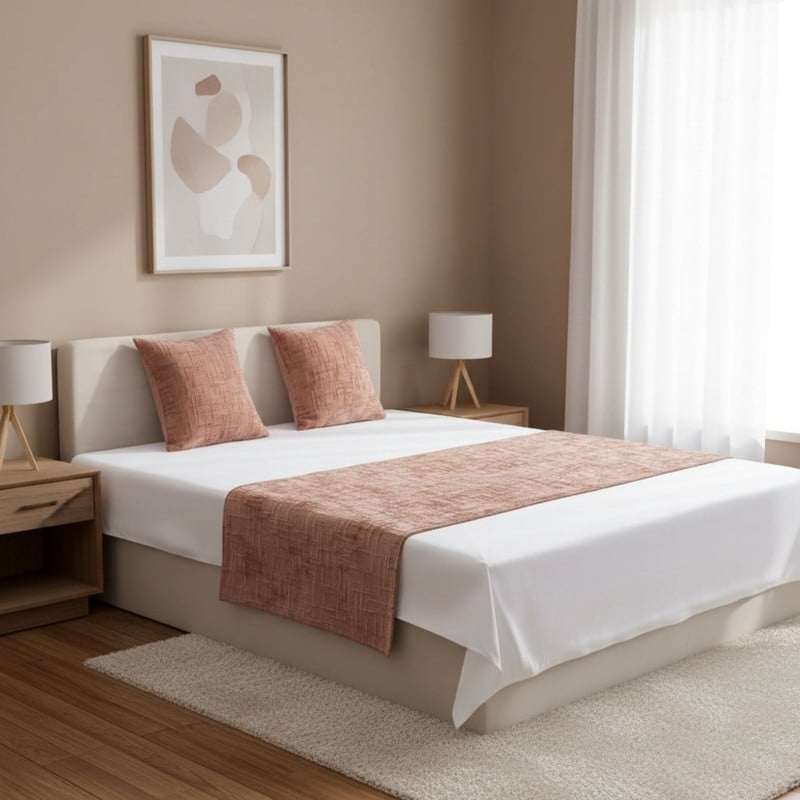Genérico - Juego De Piecera Chenille Medida 70x210cm Pie De Cama Rosado