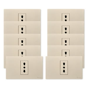 Want - Pack 10 Tomacorriente Simple Metálico 16A - Dorado