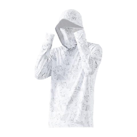 Ioensy - Sudadera Con Capucha Y Protección Solar Para Hombre, Fina Protección Contra Sarpullidos Para Pescar Al Aire Libre, Verano, Xl, Color Blanco