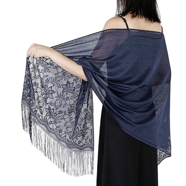 Floral Lace Scarf for Women - Lightweight Shawl Wrap with Fringe for Evening Dresses and Weddings