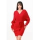 thumbnail image 1 of Vestido Corto De Punto Acanalado De Manga Larga Con Cinturón Y Escote En V Color Rojo (para Mujer), 1 of 4