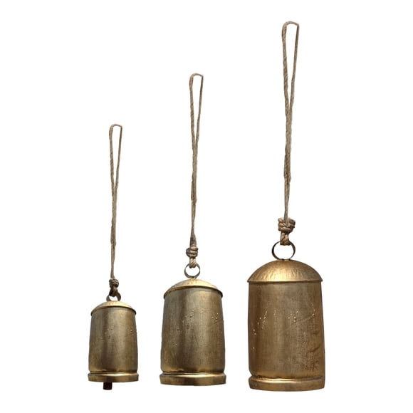 Set decorativo de campanas de vaca Zaira de hierro color oro