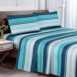 Sabana Andes Microfibra Estampada Raya Turquesa 1.5 Plaza