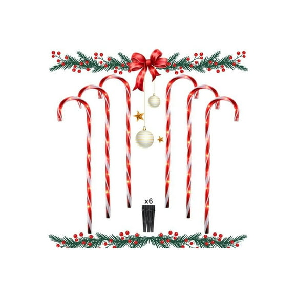 Pack 6 Bastones De Caramelo Grandes Para Exteriores de Navidad con Panel Solar