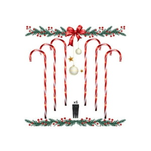 Navidad. - Pack 6 Bastones De Caramelo Grandes Para Exteriores De Navidad Con Panel Solar