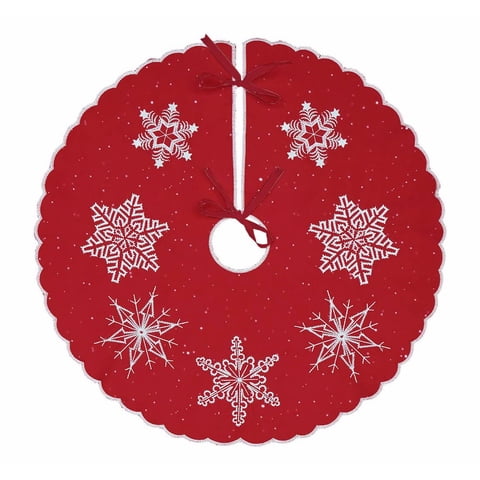 Falda Para Árbol De Navidad Con Bordado De Copos De Nieve De Simhomsen, Color Rojo