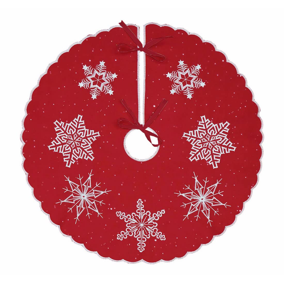 Falda Para Árbol De Navidad Con Bordado De Copos De Nieve De Simhomsen, Color Rojo