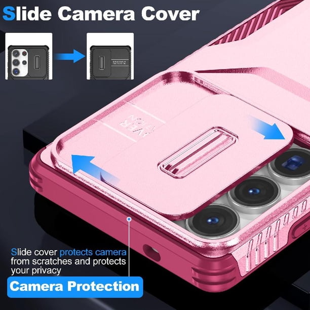 Funda Resistente para Samsung Galaxy S25 Ultra con Tapa Deslizante y Protección Militar Rosa