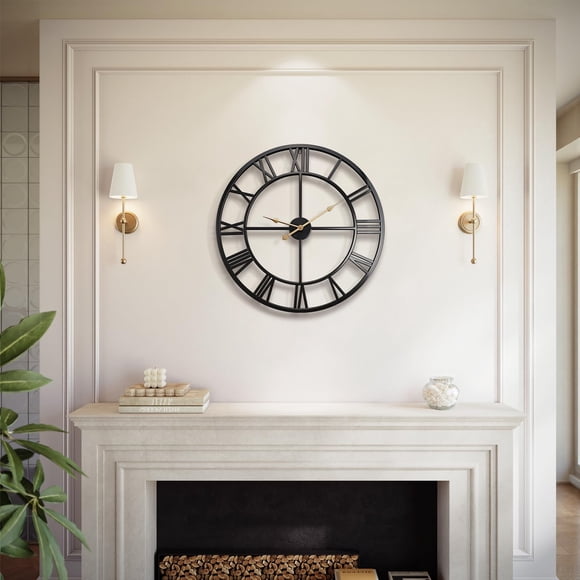 Reloj de pared Vantic 61 cm con números romanos de gran tamaño – Metal