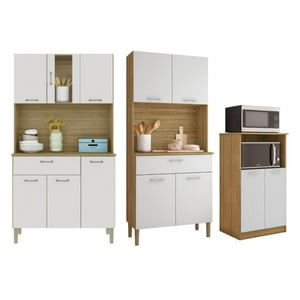 Movelaria - Combo Mueble Para Microondas Orion, Mueble De Cocina Kyra Y Mueble De Cocina Kris K020604