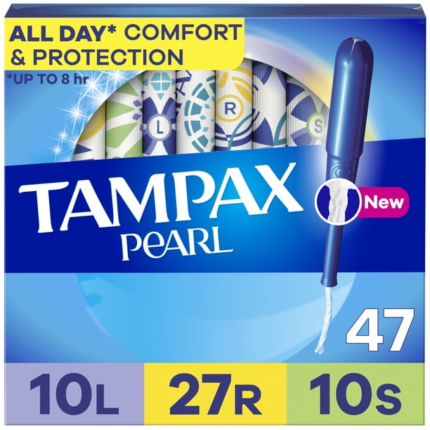 Tampones Tampax Pearl, paquete múltiple, 47 unidades, absorbentes ligeros, regulares y superligeros
