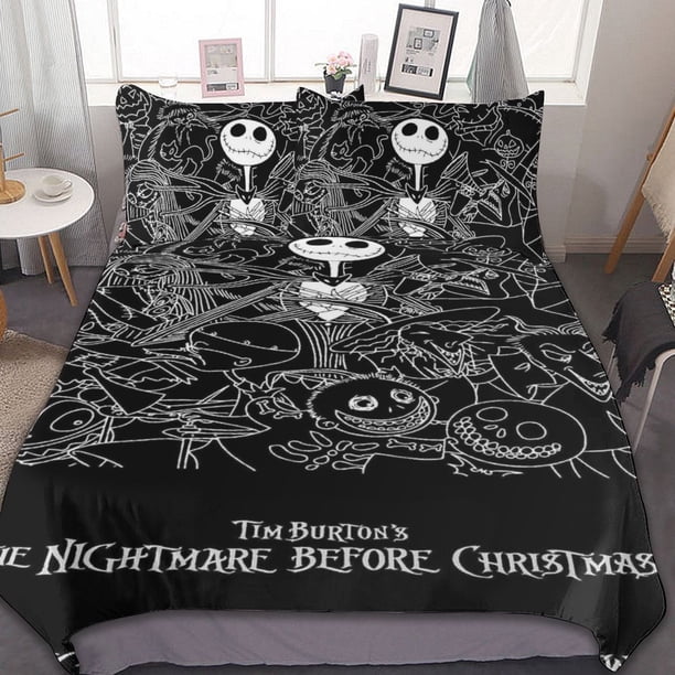 Nightmare Before Christmas 3-Piece Bedding Set Duvet Cover Set Soft Warm And Comfortable Soft Bed Set for Bedroom