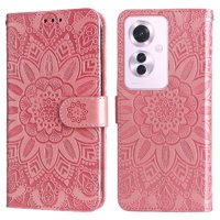 Funda Tipo Cartera Foxdock Para Oppo F25 Pro , Diseño Girasol En Relieve, Cuero Pu, Cierre Magnético, Soporte Y Tarjetero