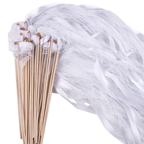 Magideal - 20 Varitas De Cinta Para Bodas, Serpentinas Con Cascabeles Dorados, Decoraciones De Palitos De Cinta Para Fiestas Navideñas, Recuerdos De Celebración Con Encaje