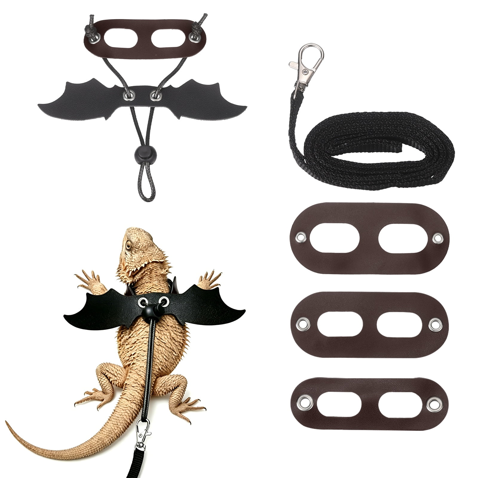 Arnés de Correa para Lagarto Dragón Barbudo Uxcell, Arnés de Lagarto con Alas de Dinosaurio Ajustable de Cuero Suave (S/M/L, 3 Piezas, Marrón), para Lagarto Dragón Barbudo Reptil Ardilla Rata