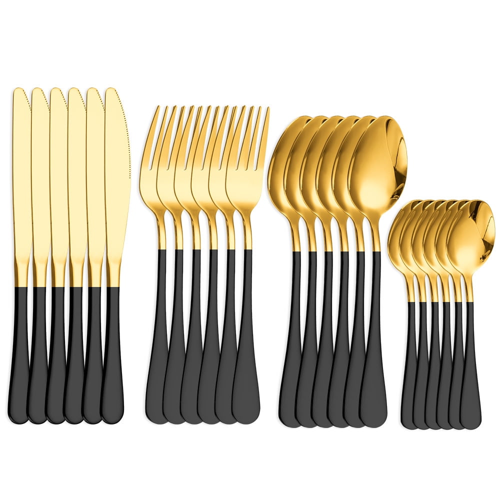 Xmhytop Juego De Cubiertos De Oro Negro 24 Piezas, Acero Inoxidable, Estilo Moderno Para Cenas Y Eventos