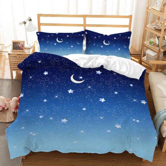 Starlight Star Moon Print Quilt Duvet Cover Set Queen Double Bedclothes Kids3-Piece Bedding Set