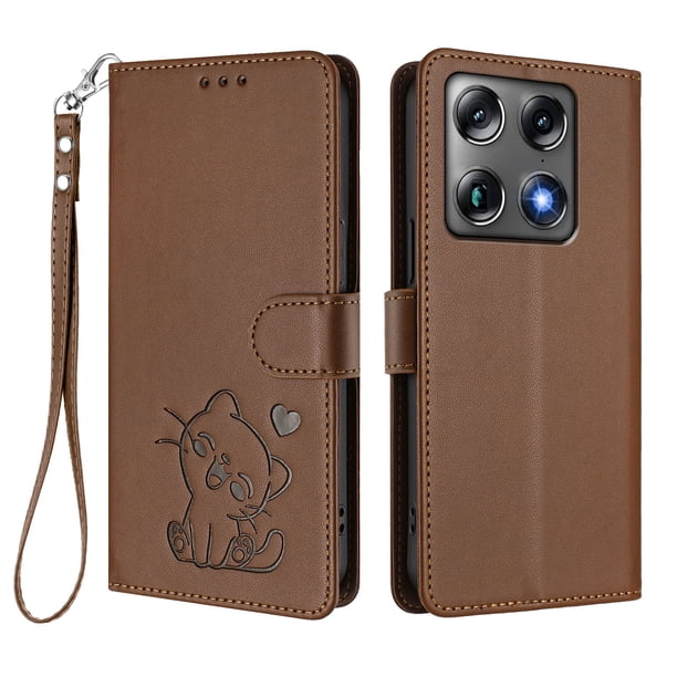 Motorola Signature 5G Funda Billetera de Gato, Marrón