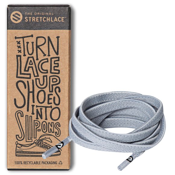 THE ORIGINAL STRETCHLACE Cordones Elásticos Planos, Gris Claro, 47 pulgadas