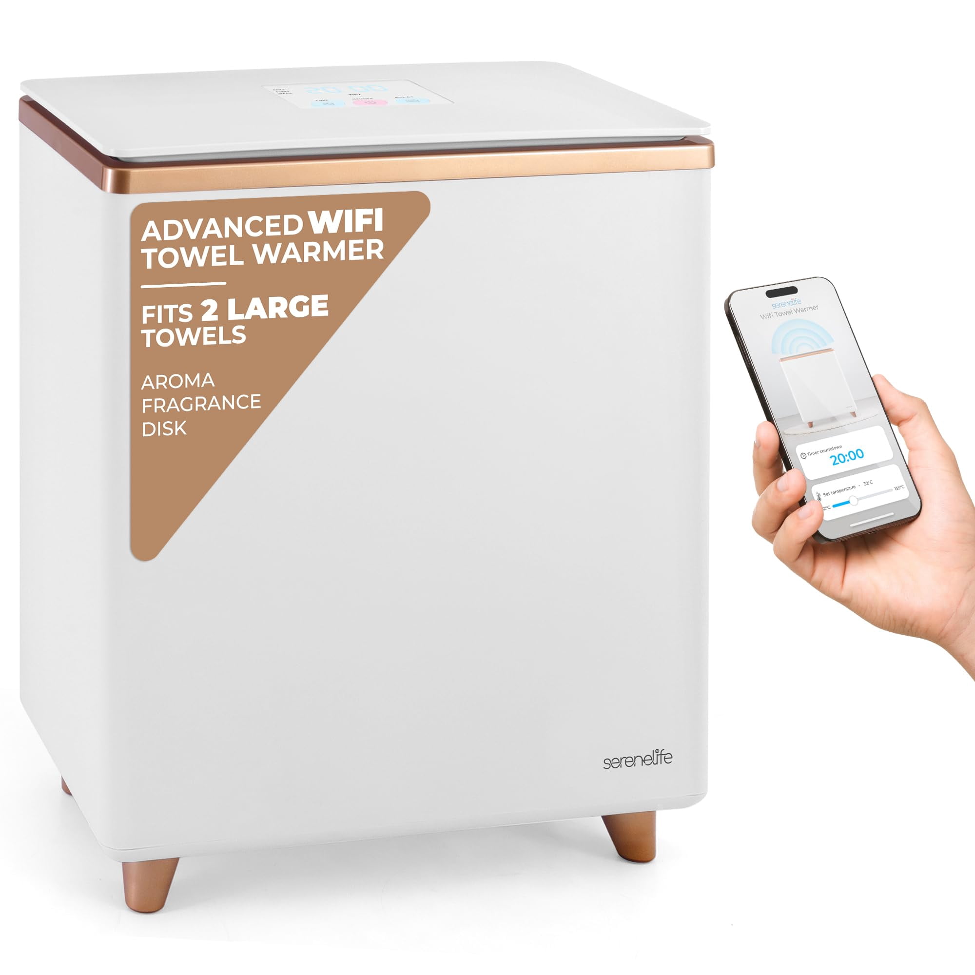 Calentador De Toallas Serenelife Wifi, Rectangular De Lujo, Oro Rosa