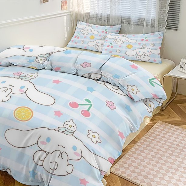 Cartoon Cinnamoroll Bedding Set Comforter Duvet Cover Set Quilt Cover for Kids Teens Bedroom Decoration