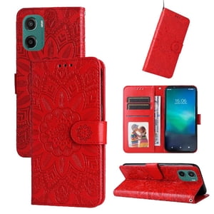 Funda Tipo Cartera Foxdock Para Motorola Moto G05 , Diseño Girasol En Relieve, Cuero Pu, Cierre Magnético, Soporte Y Tarjetero