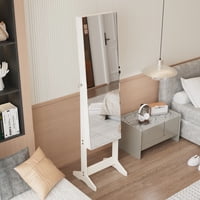 M&Ms - Jewelry Cabinet Armoire With Full Length Mirror With Stand, Jewelry Armoire Organizer, Lockable Storage Cabinet, Interior Lighted Mirror, White