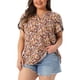 thumbnail image 4 of Agnes Orinda Blusas de Verano para Mujer de Talla Grande con Estampado Floral, Cuello en V, Manga Corta de Tulipán, Túnica de Colegio o Escuela, Talla 3X, Amarillo y Rosa, 4 of 6