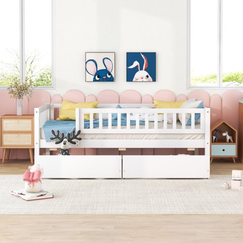 M&Ms - Twin Size Daybed Wood Bed With Two Drawers , White