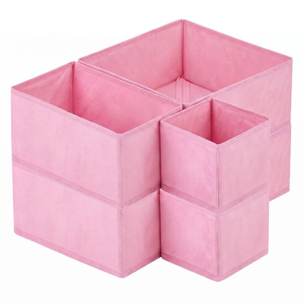 Cubo de Almacenamiento REGALWOVEN, Caja de Almacenamiento de Tela con Cremallera para Estantes de Armario, Cesta de Almacenamiento Plegable para Organizar Ropa Libros Rosa 6PCS
