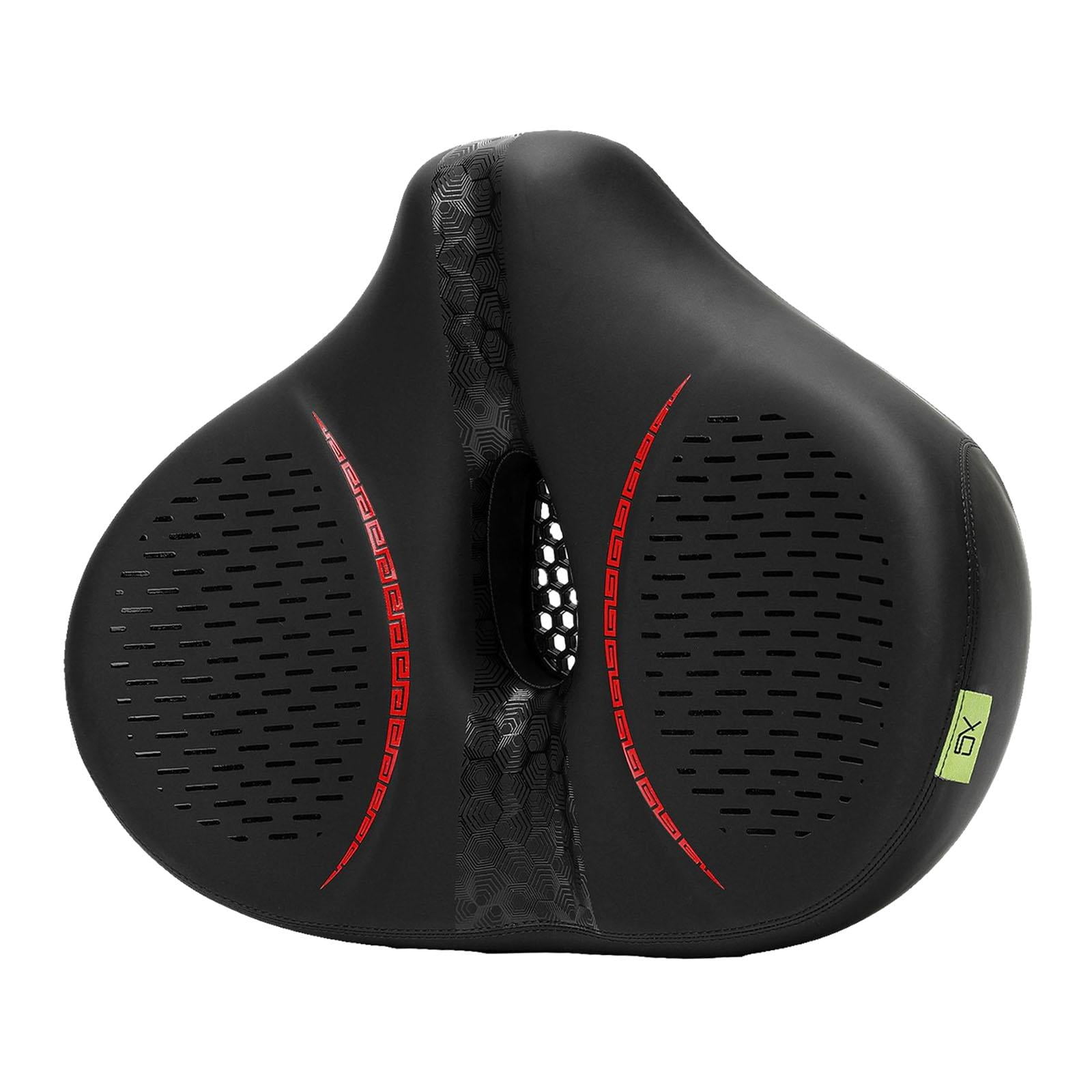 Ioensy - Asiento De Bicicleta Ancho Para Ocio, Gran Tamaño, Absorción De Impactos, Sillín De Bicicleta Grande, Negro Y Rojo