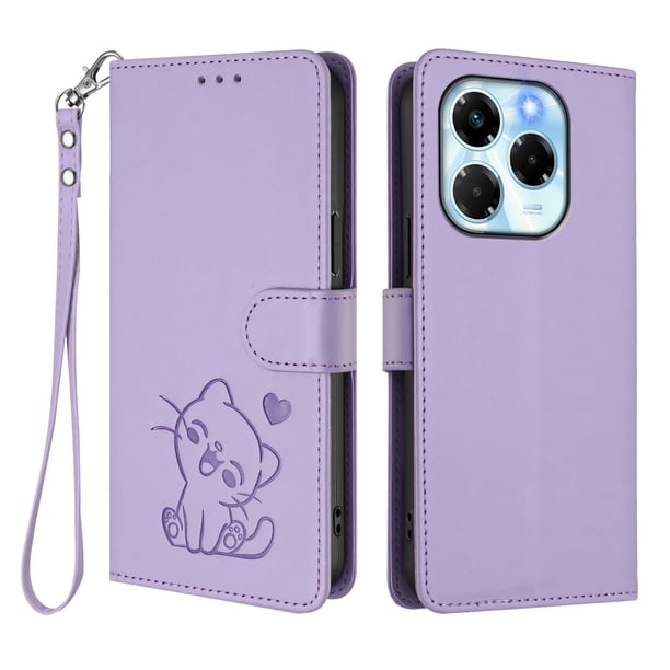 Funda de Gato tipo Libro para Infinix Note 40X 5G, Lila Claro