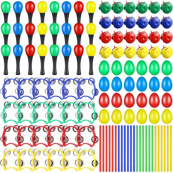 Set de 120 instrumentos musicales: maracas, sonajeros de huevo y más