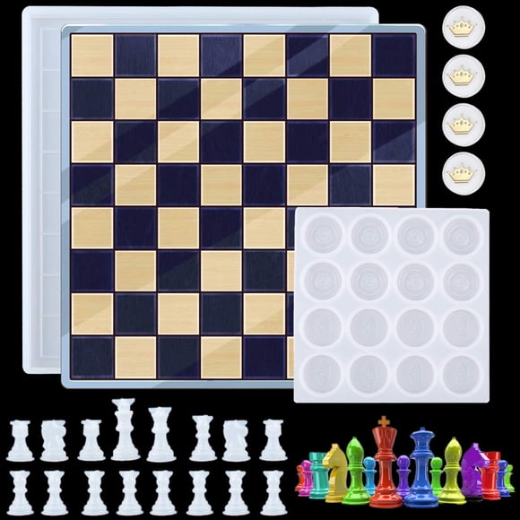 Juego de moldes de fundición epoxídica de cristal de ajedrez 3D Endoto con tablero