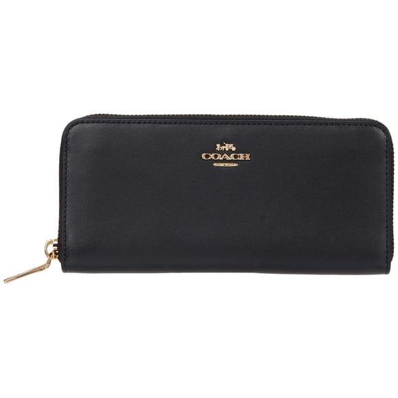 Billetera Coach de Cuero Liso Slim con Cierre de Acordeón Negra