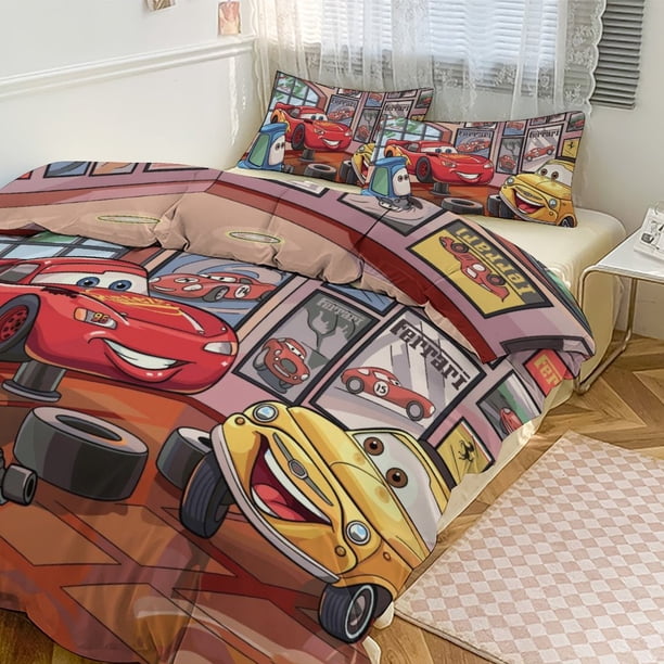 Cars Lightning McQueen Print Bedding Set Pattern Duvet Cove Set 3 Pieces 1 Quilt Cover And 2 Pillowcases for Women Men Teens