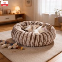 Koba - Cama Redonda Para Mascota Gatos Perros Tela Angora Suave Lavable Estilo Donut Dirty Color Café