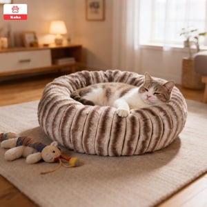 Koba - Cama Redonda Para Mascota Gatos Perros Tela Angora Suave Lavable Estilo Donut Dirty Color Café