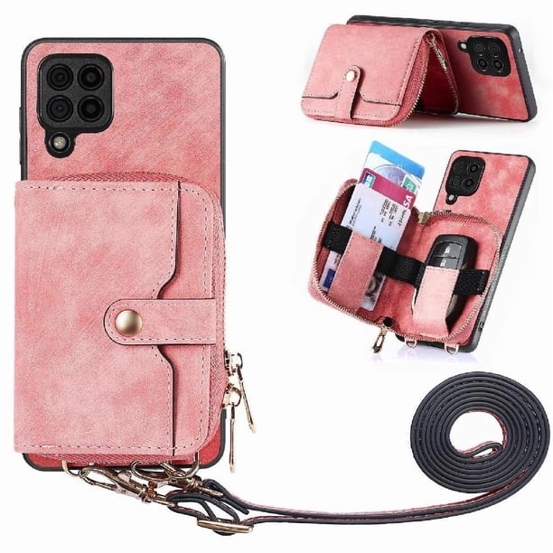 Funda Tipo Cartera con Correa Cruzada para Samsung Galaxy A12 5G Protección Contra Golpes Rosa